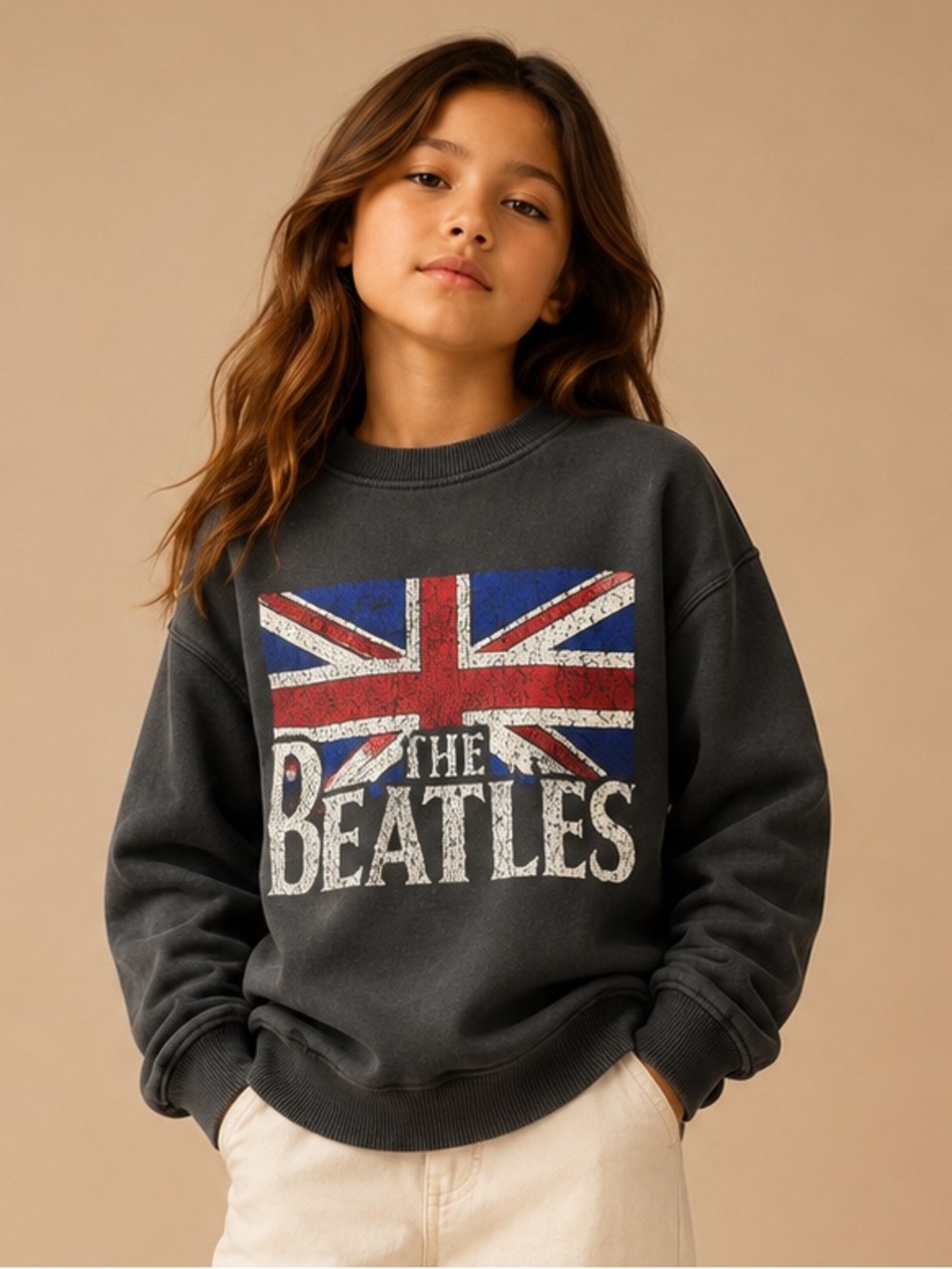 The Beatles Kids Sweatshirt Size 5-6 Union Jack Graphic Vintage Band Pullover